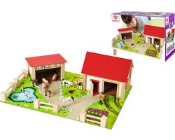 Eichhorn - houten boerderij - 2 gebouwen, speelgrond, figuren, dieren, hekken, 20 stuks, 36x51cm, beukenhout, vanaf 3 jaar