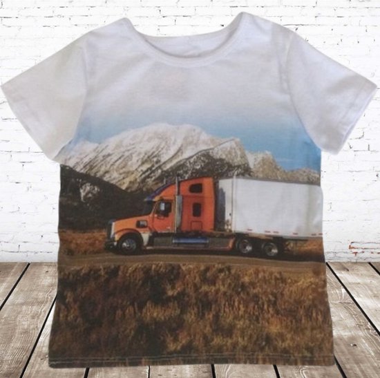 Kinder t-shirt met vrachtwagen LOO4 -s&C-110/116-t-shirts jongens