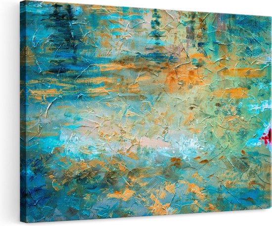 Artaza Canvas Schilderij Abstracte Kunst - Blauw Goud Acryl - 120x80 - Groot - Foto Op Canvas - Wanddecoratie Woonkamer