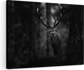 Artaza Canvas Schilderij Hert in het Bos van Dicthbij - Zwart Wit - 120x80 - Groot - Foto Op Canvas - Wanddecoratie Woonkamer