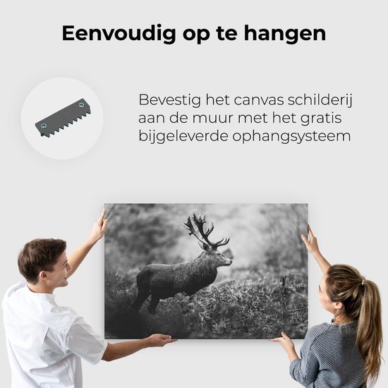 Artaza Peinture sur Toile Cerf dans la Forêt de Côté - Zwart Wit - 120x80 - Groot - Photo sur Toile - Impression sur Toile