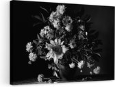 Artaza Canvas Schilderij Vaas met Verschillende Bloemen - Zwart Wit - 90x60 - Foto Op Canvas - Canvas Print - Muurdecoratie