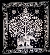 Grandfoulard 44 - Olifant&Bodhi Tree - Zwart&Wit - Wandkleed - Bedsprei - Strandlaken