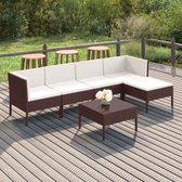 6-delige Loungeset met kussens poly rattan bruin