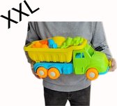 XL Strandset Zandset in Kiepauto 48 CM - Auto - 8 Delige Strand/Zandbak Speelgoedset - Kiepauto met Schep Hark Emmer Gieter 3 Zandvormen - Zandbakspeeltjes - Strandspeelgoed - Stra