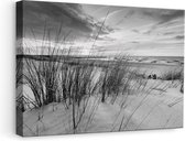 Artaza Canvas Schilderij Strand en Zee vanuit Duinen - Zwart Wit - 60x40 - Foto Op Canvas - Canvas Print