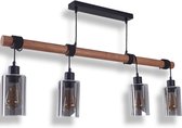 Plafondlampen vier stuks op hout - Gerookt glas lamp - Smoken lamp - Muurlamp - Industriële lamp - LED lamp - Vintage lamp - Hanglamp - Zwart