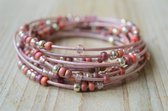 Curly's Beads DIY Pakket - Sieraden maken - Lederen Wikkelarmband - Miyuki Rocailles - Oranje Roze