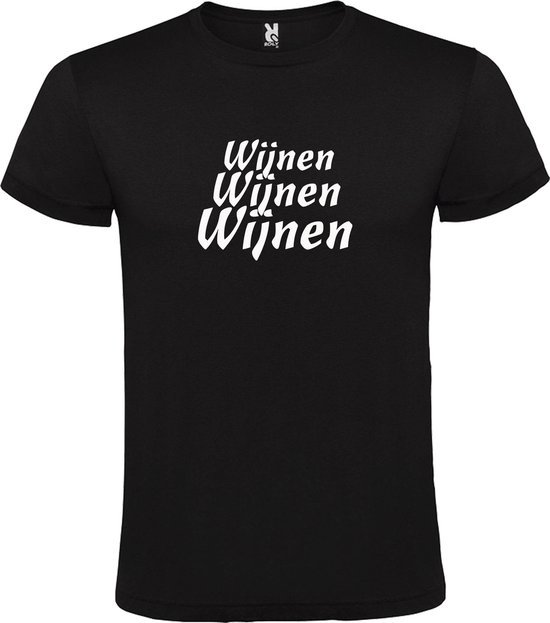 Zwart  T shirt met  print van "Wijnen Wijnen Wijnen " print Wit size XXXL