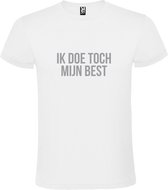 Wit  T shirt met  print van "Ik doe toch mijn best. " print Zilver size L
