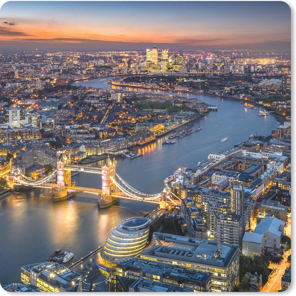 Muismat 20x20 cm - Mousepad Zonsopkomst - Londen - Skyline - Muismatten