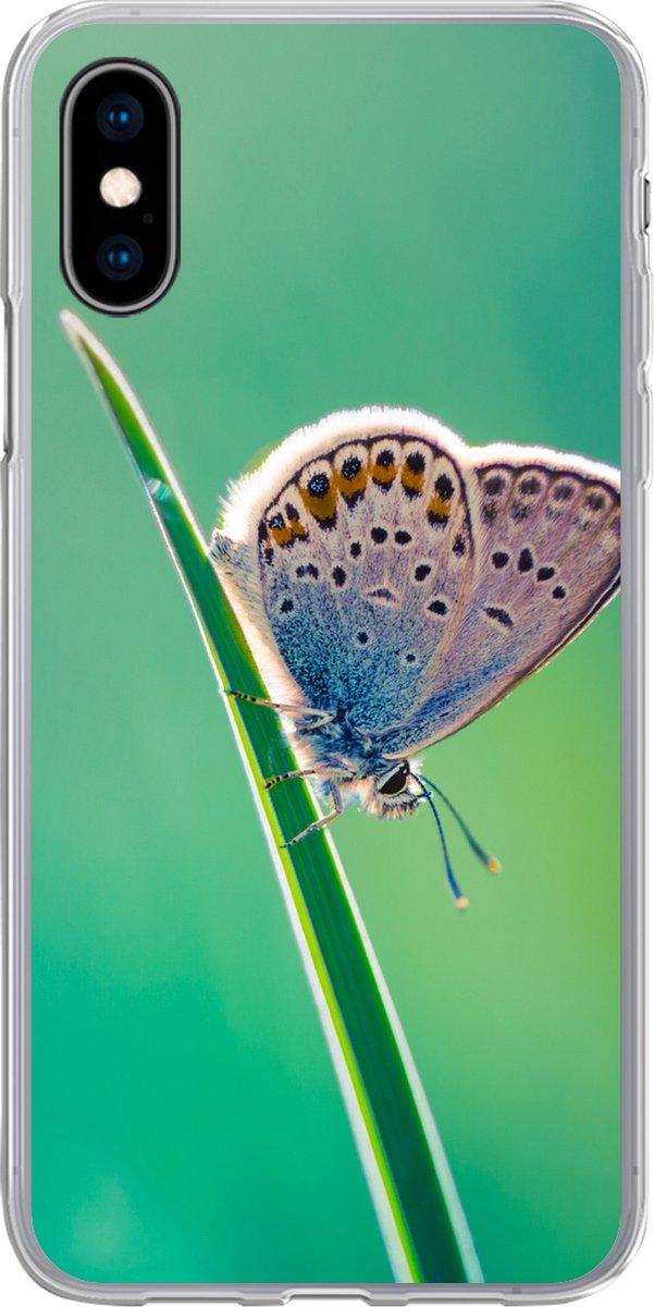 Telefoonhoesje Geschikt voor iPhone X hoesje - Vlinder - Gras - Licht - Siliconen Telefoonhoesje Telefoonhoesje