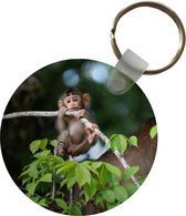 Sleutelhanger - Jonge aap hangend aan tak - Plastic - Rond - Uitdeelcadeautjes
