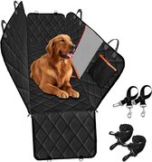 Premium Hondendeken auto achterbank kijkvenster - Incl 2 hondenriemen en E-Book - Autodeken hond - Autobench voor hond - Zwart oranje