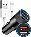 Chargeur voiture double USB-A + câble iPhone