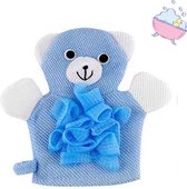 Washand met spons voor baby en kinderen  - Beertje - Washandjes - Washandschoen - Badspons - Douche spons - Washandje - Blauw