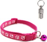 Kattenhalsband met adreskoker en belletje - Verstelbaar - 19 / 32 cm - Kattenbandje - Halsband kat - Cat - Kitten - Katten halsband - Roze