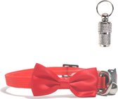 Kattenhalsband met strikje en belletje - Inclusief adreskoker - Verstelbaar - 19 / 32 cm - Kattenbandje - Halsband kat - Cat - Kitten - Katten halsband - Rood