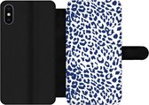 Bookcase Geschikt voor iPhone X telefoonhoesje - Panterprint - Blauw - Abstract - Met vakjes - Wallet case met magneetsluiting
