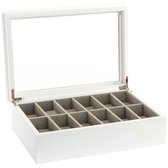 Horlogebox Wit Grijs Hout Voor Meerdere Horloges Sieraden Doos (28 x 19 x 9 cm)