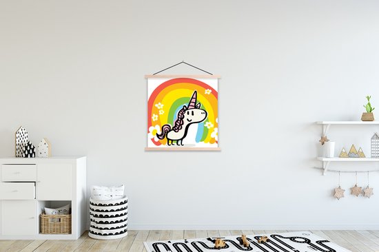 Affiche scolaire - Une illustration d'une licorne avec un arc-en-ciel - 90x90 cm - Lattes vierges