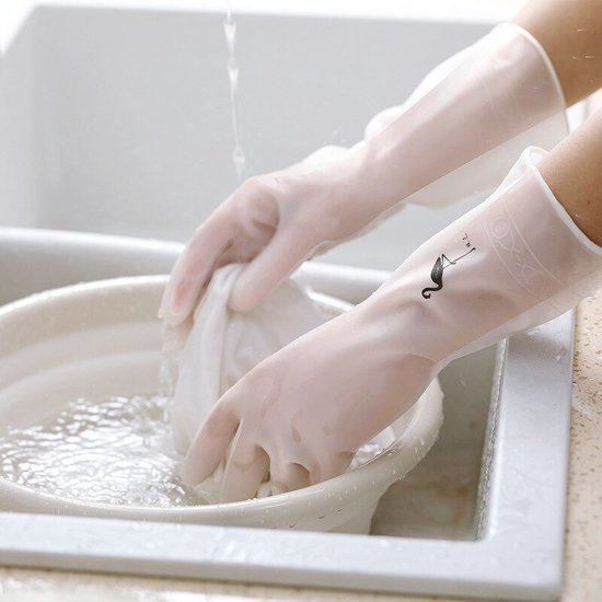 Foto: Siliconen handschoenen keuken handschoenen huishoudelijke handschoenen wassen rubberen handschoenen waterdichte rubber maat l