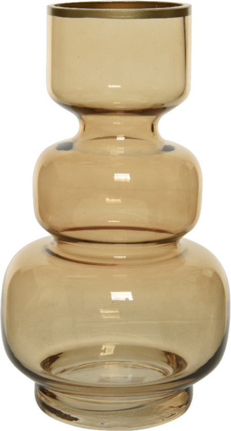 Bloemen vaas amber transparant/goud van glas 25 cm hoog diameter 15 cm - Handgemaakte stijlvolle vazen