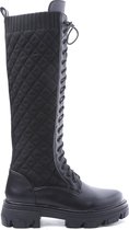 SmileFavorites® Veterboots met Hak - Imitatieleer, Stof - Zwart - Maat 41