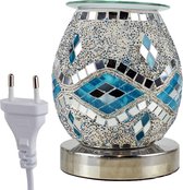 Eden Blauw & Zilver Spiegel Mozaiek Touch Electrische Wax Melt Aroma Lamp
