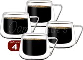 Dubbelwandige koffieglazen met oor - Premium set van 4 x 200 ml - Dubbelwandige Theeglazen - Glazen voor thee, koffie en cappuccino