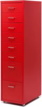 Metalen Kantoor kasten - Rood - 8 Lades - met wielen - 41*28*109cm