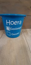 Emmer - Tekst - 5 liter - Blauw - "Hoera Geslaagd" - Kado - Examen