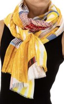 Dames sjaal lang met print 190/90cm geel