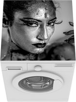Wasmachine beschermer mat - Vrouw - Glitter - Blauw - zwart wit - Breedte 60 cm x hoogte 60 cm