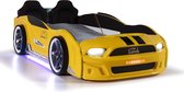 Speed Race autobed geel - kinderbed met licht, geluid en bluetooth - autobed met bekleding