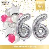 Cijfer Ballon 66 Jaar Zilver Roze White Pearl Boeket * Hoera 66 Jaar Verjaardag Decoratie Set van 15 Ballonnen * 80 cm Verjaardag Nummer Ballon * Snoes * Verjaardag Versiering * Ve