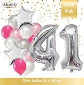 Cijfer Ballon 41 Jaar Zilver Roze White Pearl Boeket * Hoera 41 Jaar Verjaardag Decoratie Set van 15 Ballonnen * 80 cm Verjaardag Nummer Ballon * Snoes * Verjaardag Versiering * Ve