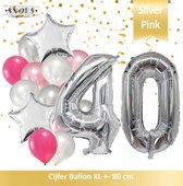 Cijfer Ballon 40 Jaar Zilver Roze White Pearl Boeket * Hoera 40 Jaar Verjaardag Decoratie Set van 15 Ballonnen * 80 cm Verjaardag Nummer Ballon * Snoes * Verjaardag Versiering * Verjaardag Decoratie * Silver Pink Pearl White* Nummer Ballon 40