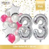 Cijfer Ballon 33 Jaar Zilver Roze White Pearl Boeket * Hoera 33 Jaar Verjaardag Decoratie Set van 15 Ballonnen * 80 cm Verjaardag Nummer Ballon * Snoes * Verjaardag Versiering * Ve