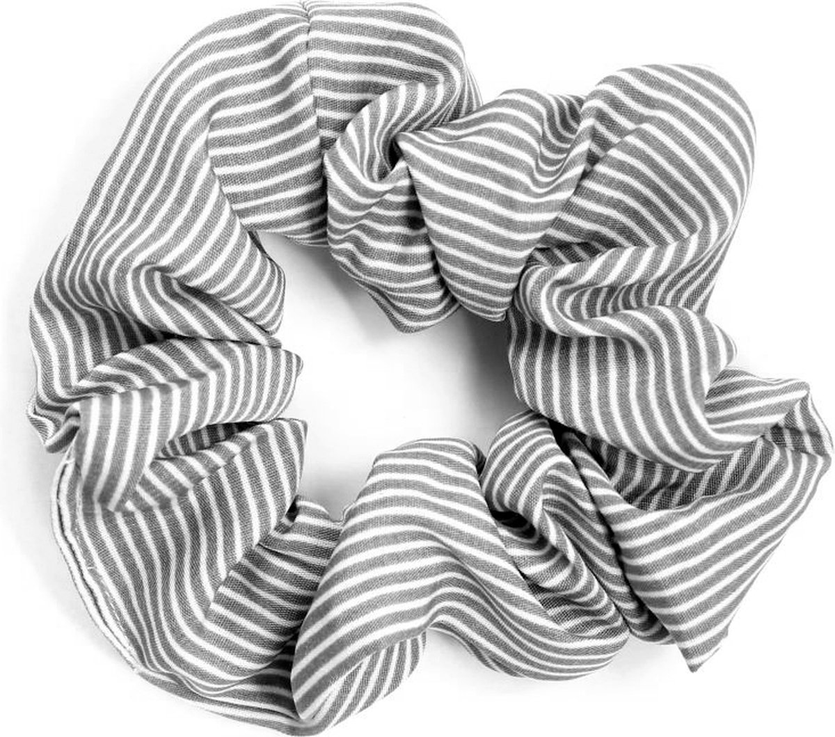 STUDIO Ivana - Scrunchie met strepen grijs - Haarelastiek van textiel met streepjes - Grijs met witte haarwokkel streep
