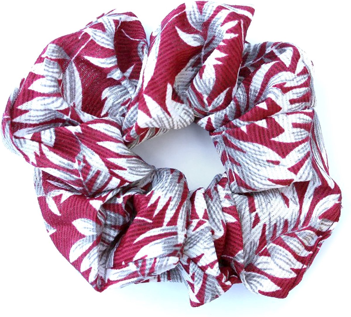 STUDIO Ivana Scrunchie palmbladeren rood - Royale scrunchie met bladeren print - Rode haarwokkel met dessin
