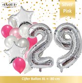 Cijfer Ballon 29 Jaar Zilver Roze White Pearl Boeket * Hoera 29 Jaar Verjaardag Decoratie Set van 15 Ballonnen * 80 cm Verjaardag Nummer Ballon * Snoes * Verjaardag Versiering * Ve