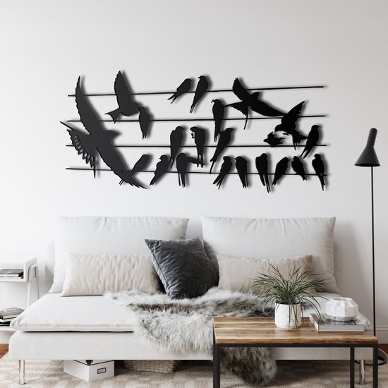 Décoration murale | Vogels / Déco oiseaux | Métal - Art mural | Décoration murale | Salle de séjour |Noir| 60x28cm