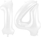 Folieballon 14 jaar metallic wit 86cm