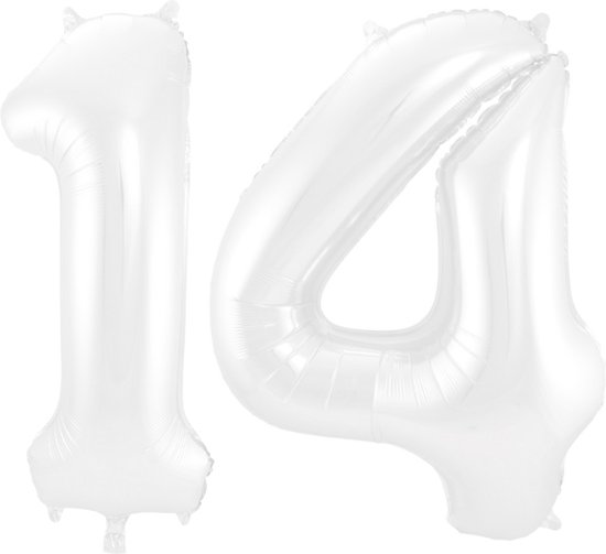Folieballon 14 jaar metallic wit 86cm