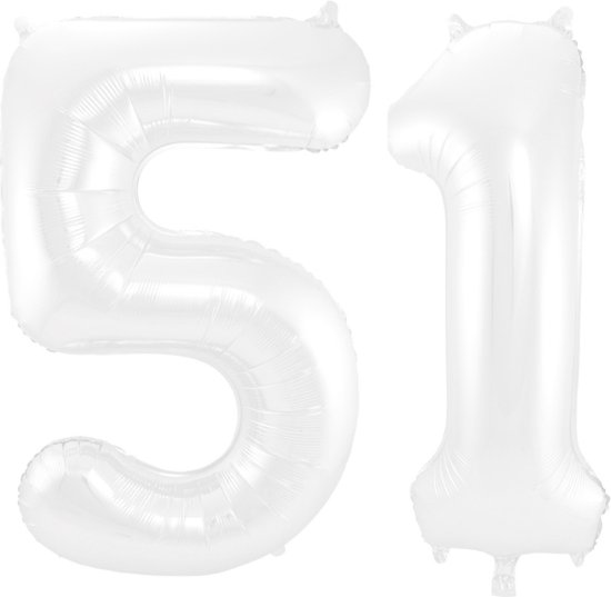 Folieballon 51 jaar metallic wit 86cm