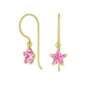Joy|S - Zilveren classic ster oorbellen - zirkonia roze - oorhangers - 14k goudplating