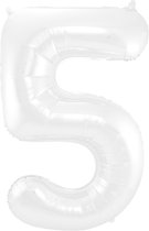 Folieballon 5 jaar metallic wit 86cm