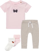 Noppies - kledingset - 3delig - broek taupe - shirt roze met print - 2paar sokjes - Maat 62