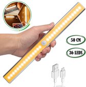 Nachtlamp met Bewegingsensor Inclusief Oplaadkabel - LED Wandlamp Binnen - Warm Wit - Magnetische Montage - 36 LEDs - 50 cm